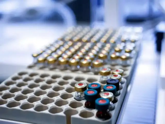 Rack of prepared sample vials